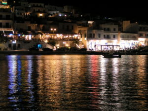 Illuminated Batsi on Andros Island