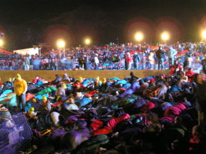 Illuminated bodies at Gallipoli awaiting the Anzac Dawn Service