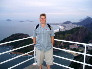 On top of Sugarloaf Mountain looking down on Rio, Brazil