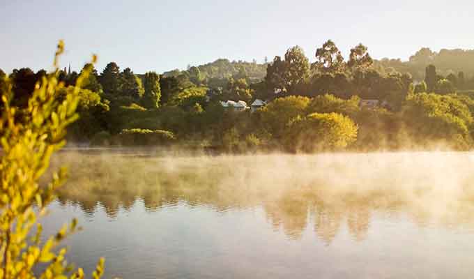 the misty lake at The Lake House